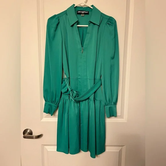 Karl Lagerfeld Vibrant Green Long Sleeve Dress- NWOT - Picture 5 of 8